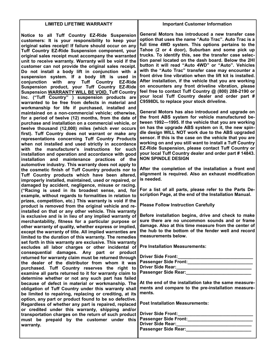 Tuff Country 14840 - GM 94-98 Tahoe 4-door K1500 4 User Manual | Page 2 / 22