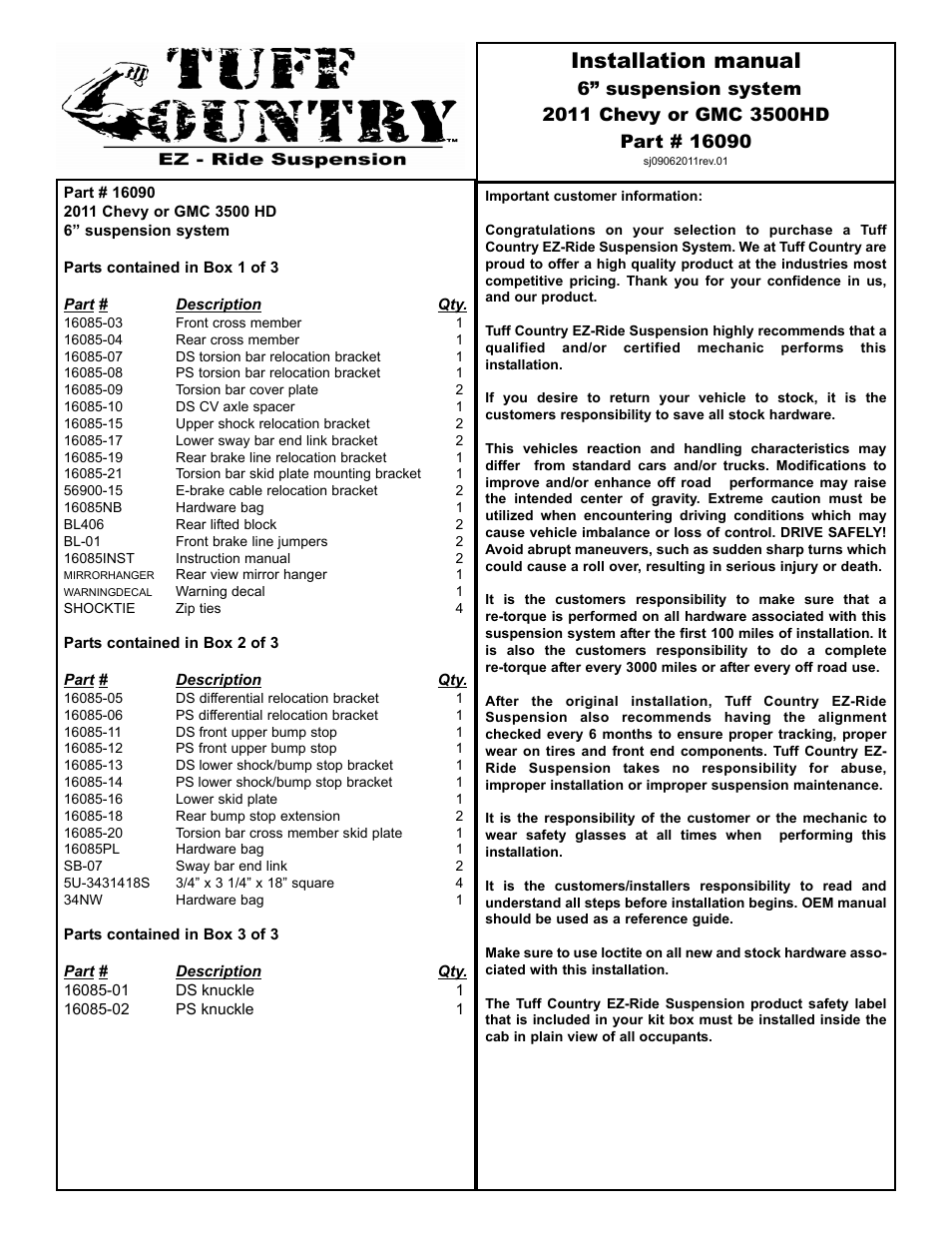 Tuff Country 16090 - GM 2011 Silverado 3500HD 6 box kit User Manual | 30 pages