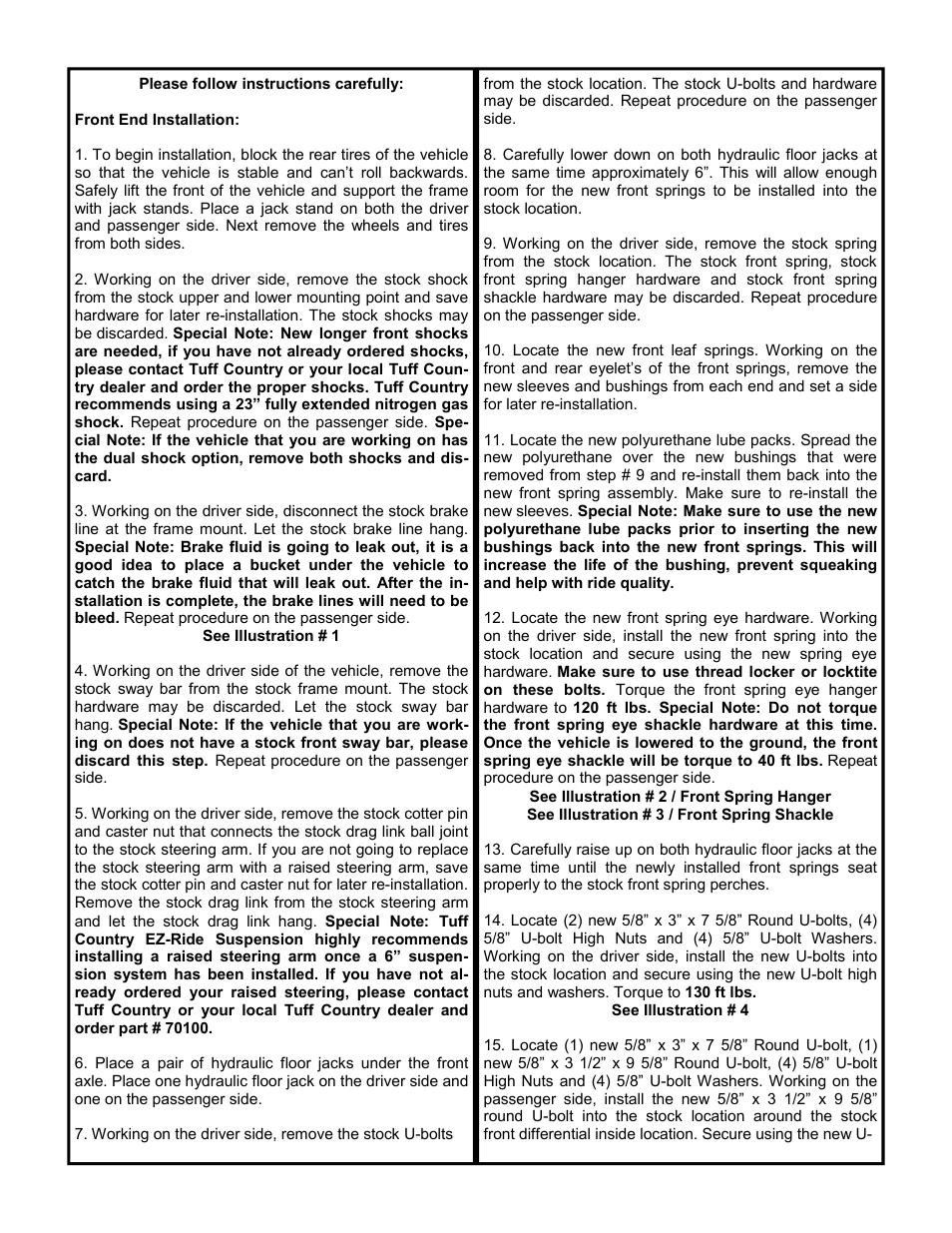 Tuff Country 16611 - GM 69-72 6 box kit (systems with rear springs) User Manual | Page 3 / 10