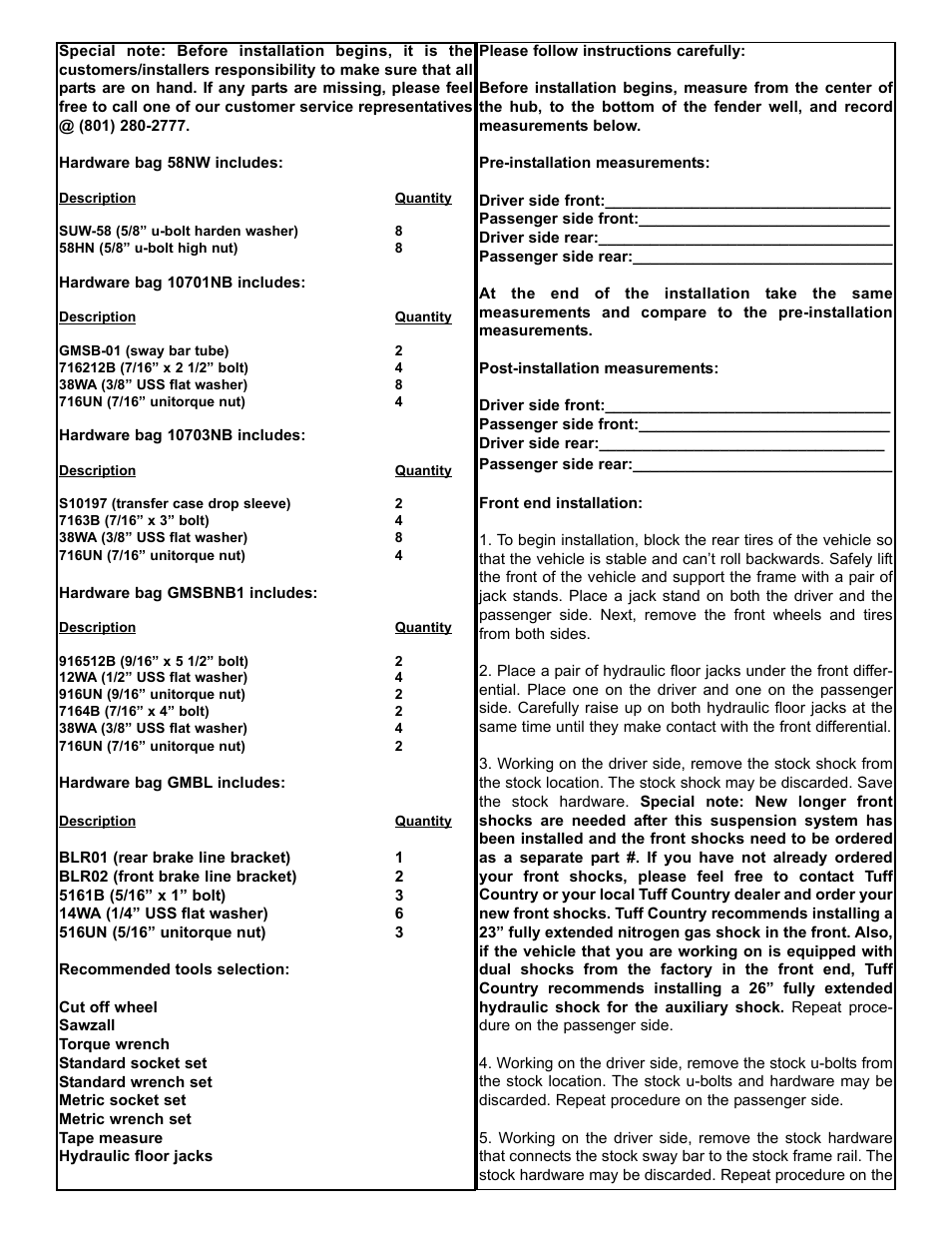 Tuff Country 16710 - GM 73-87 6 1/2 ton box kit User Manual | Page 3 / 8