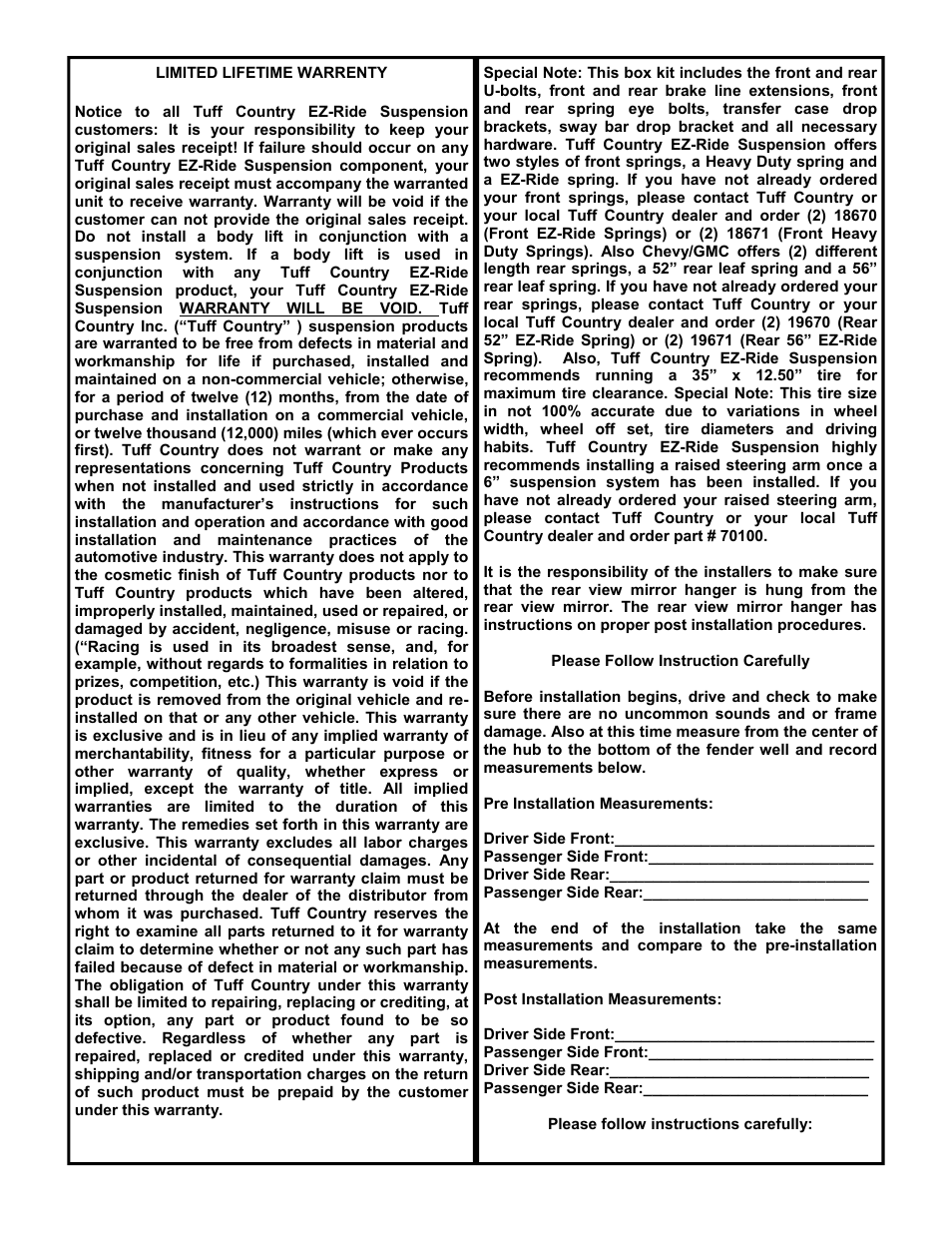 Tuff Country 16711 - GM 73-87 6 1/2 ton box kit (systems with rear springs) User Manual | Page 2 / 10