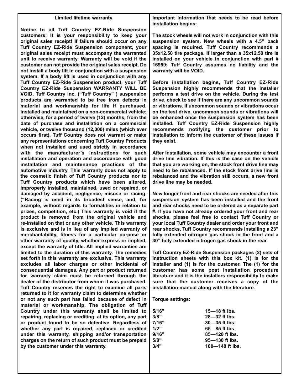 Tuff Country 16959 - GM 99-05 K1500 4wd 6 kit User Manual | Page 2 / 33