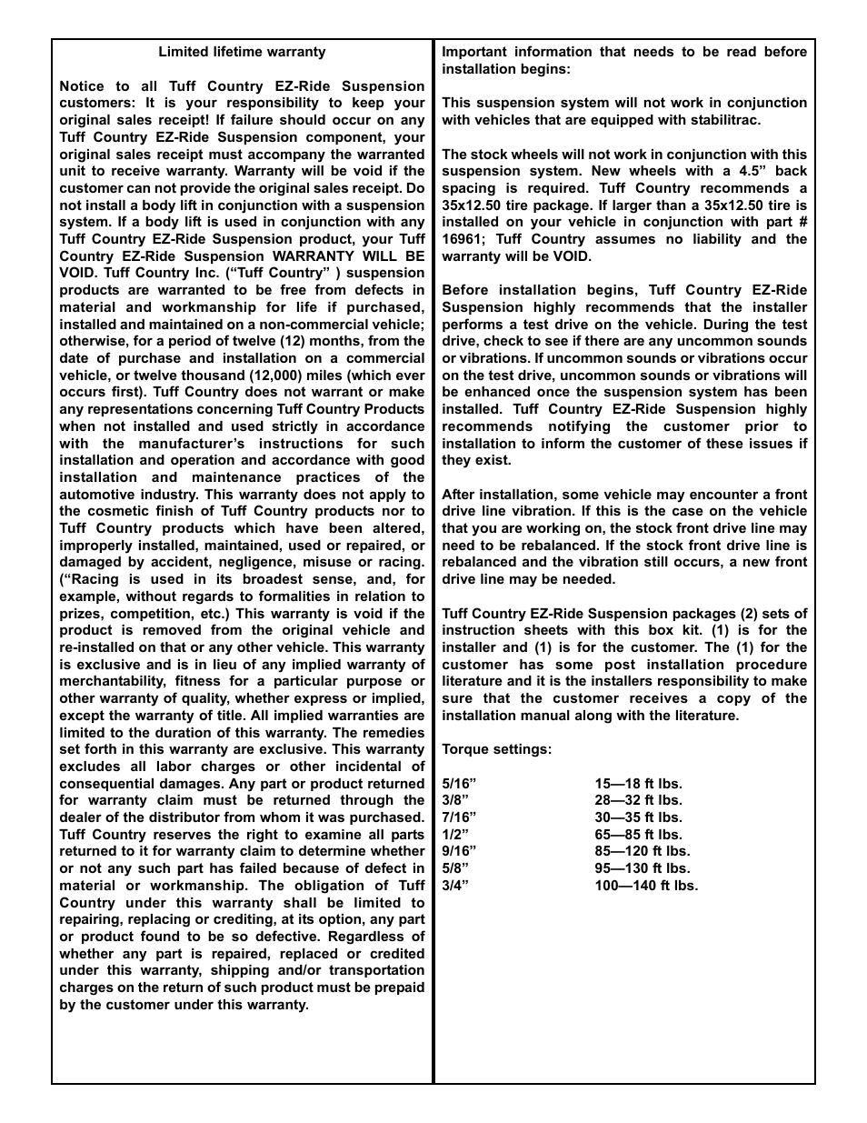 Tuff Country 16961 - GM 2006 K1500 4wd 6 kit (w/factory air shocks) User Manual | Page 2 / 33