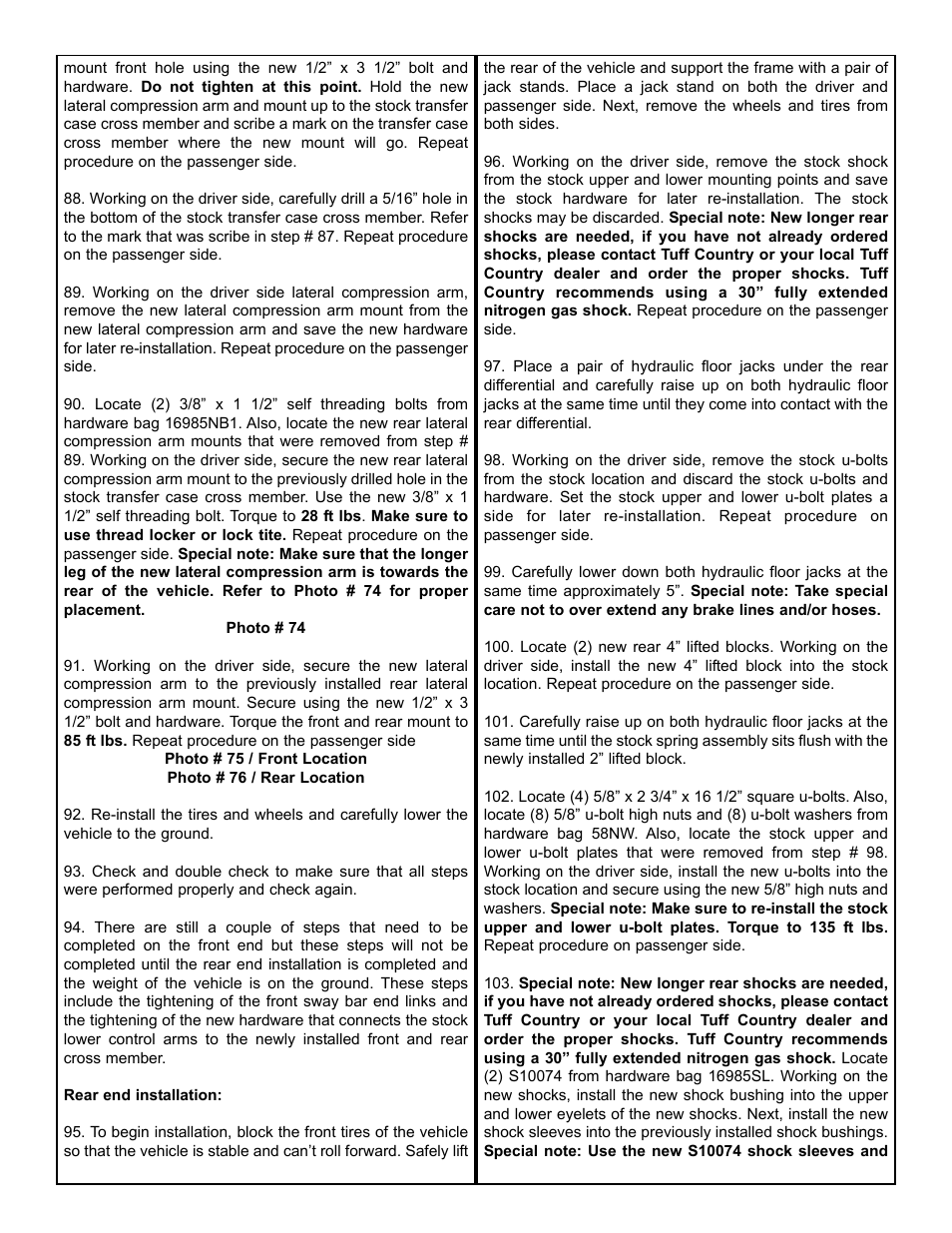 Tuff Country 16994 - GM 01-06 K3500 HD 4wd 6 kit User Manual | Page 11 / 28
