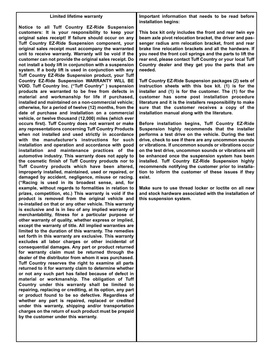 Tuff Country 20816 - Ford Ranger / Explorer axle pivot and radius arm brackets User Manual | Page 2 / 9