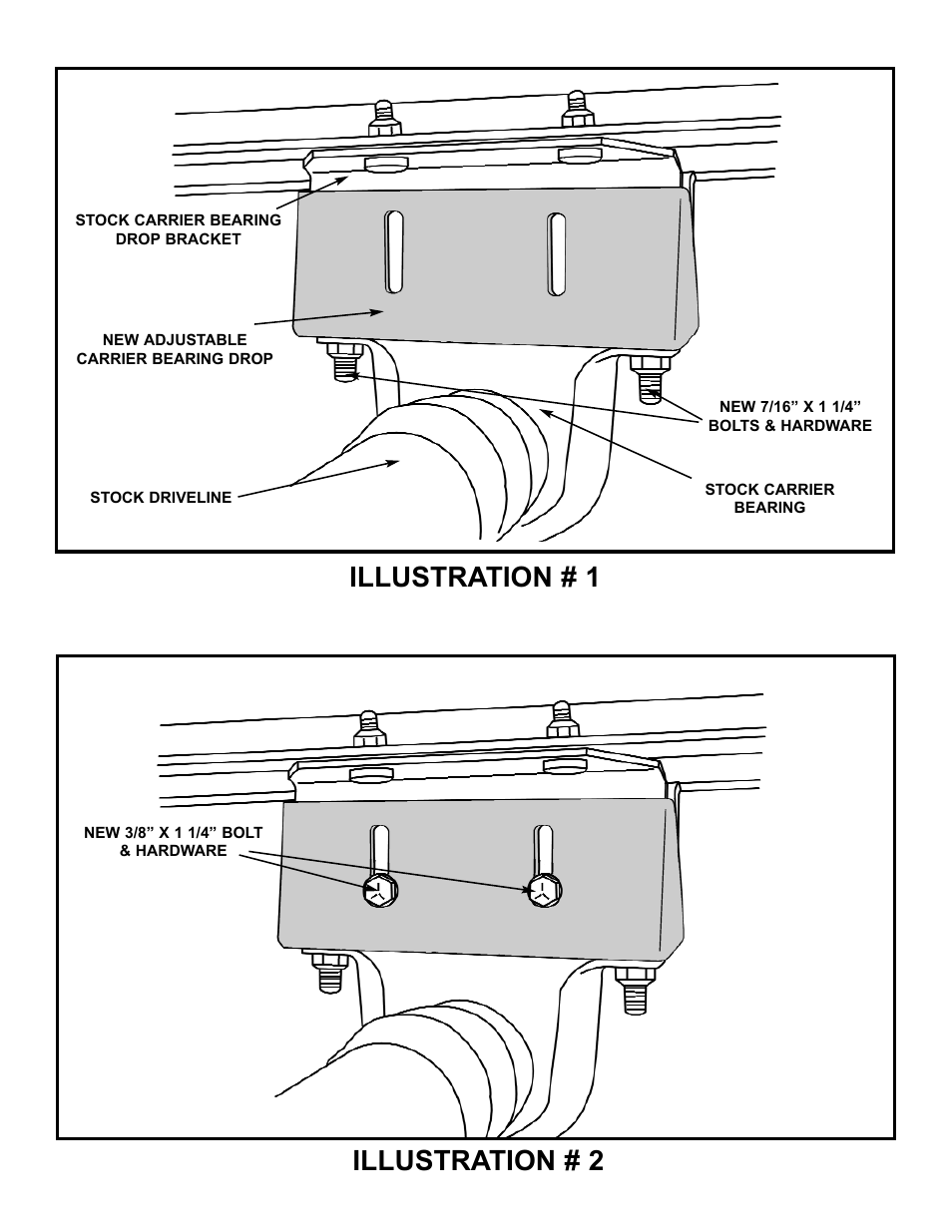 Illustration # 1, Illustration # 2 | Tuff Country 20823 - Ford 80-04 carrier bearing drop kit User Manual | Page 3 / 4