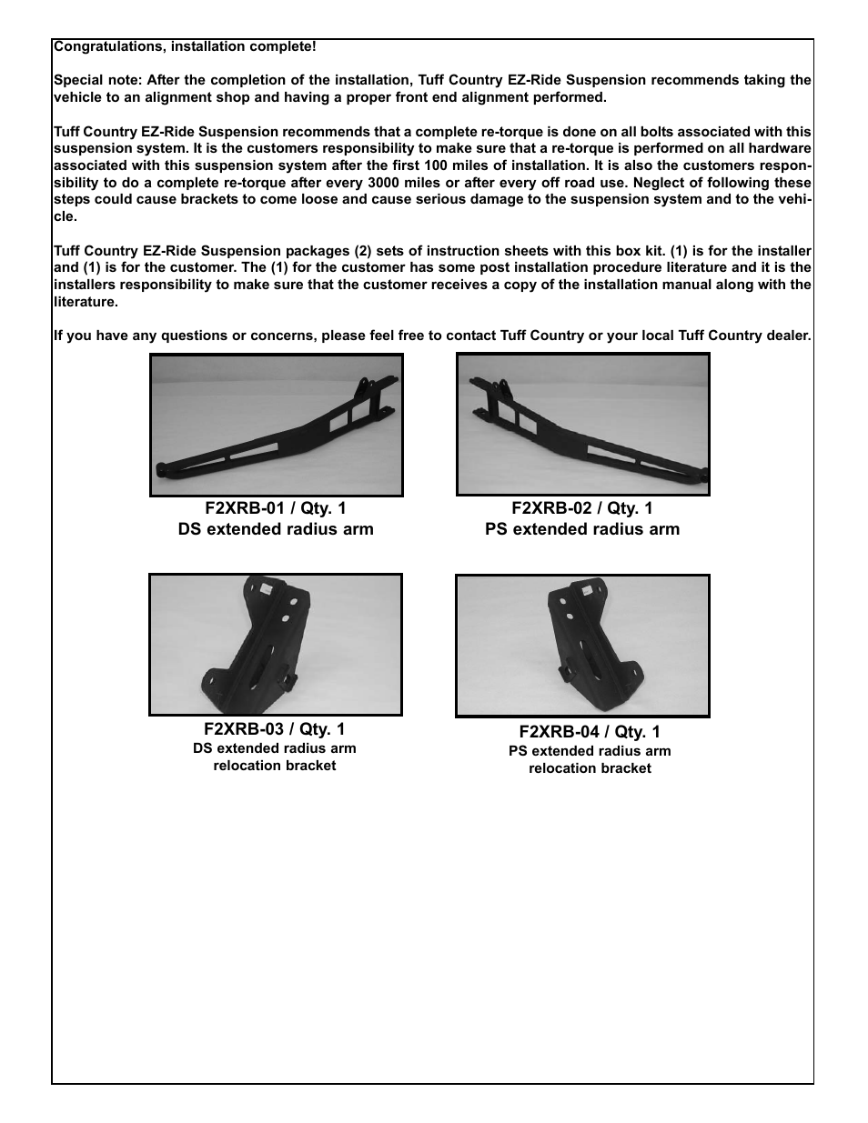 Tuff Country 20801 - Ford 81-96 F150 Extended Radius Arm Kit User Manual | Page 8 / 8