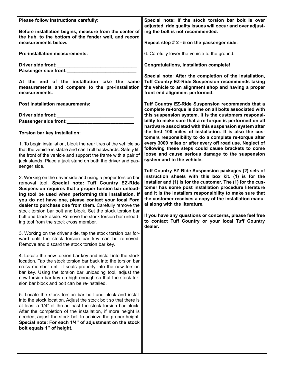 Tuff Country 22907 - Ford 98-10 Ranger torsion bar keys User Manual | Page 3 / 3