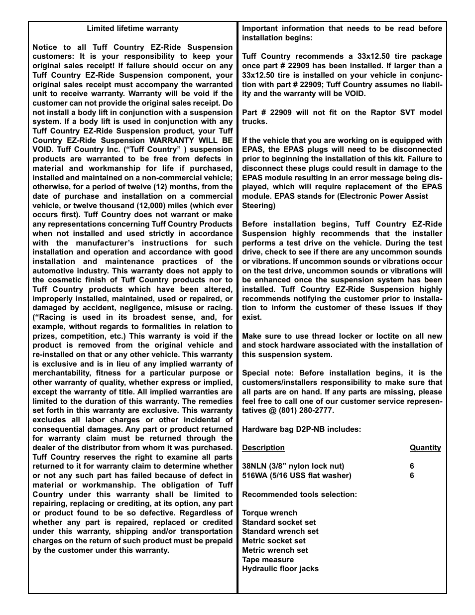 Tuff Country 22909 - Ford 09-13 F150 Leveling Kit User Manual | Page 2 / 4