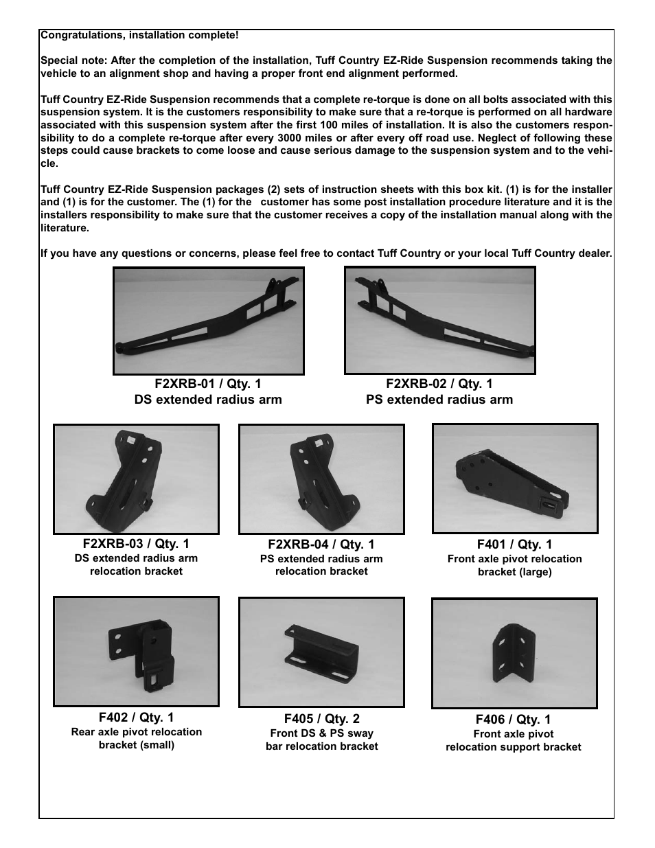 Tuff Country 24814 - Ford 80-96 F150 4 performance box kit User Manual | Page 16 / 16