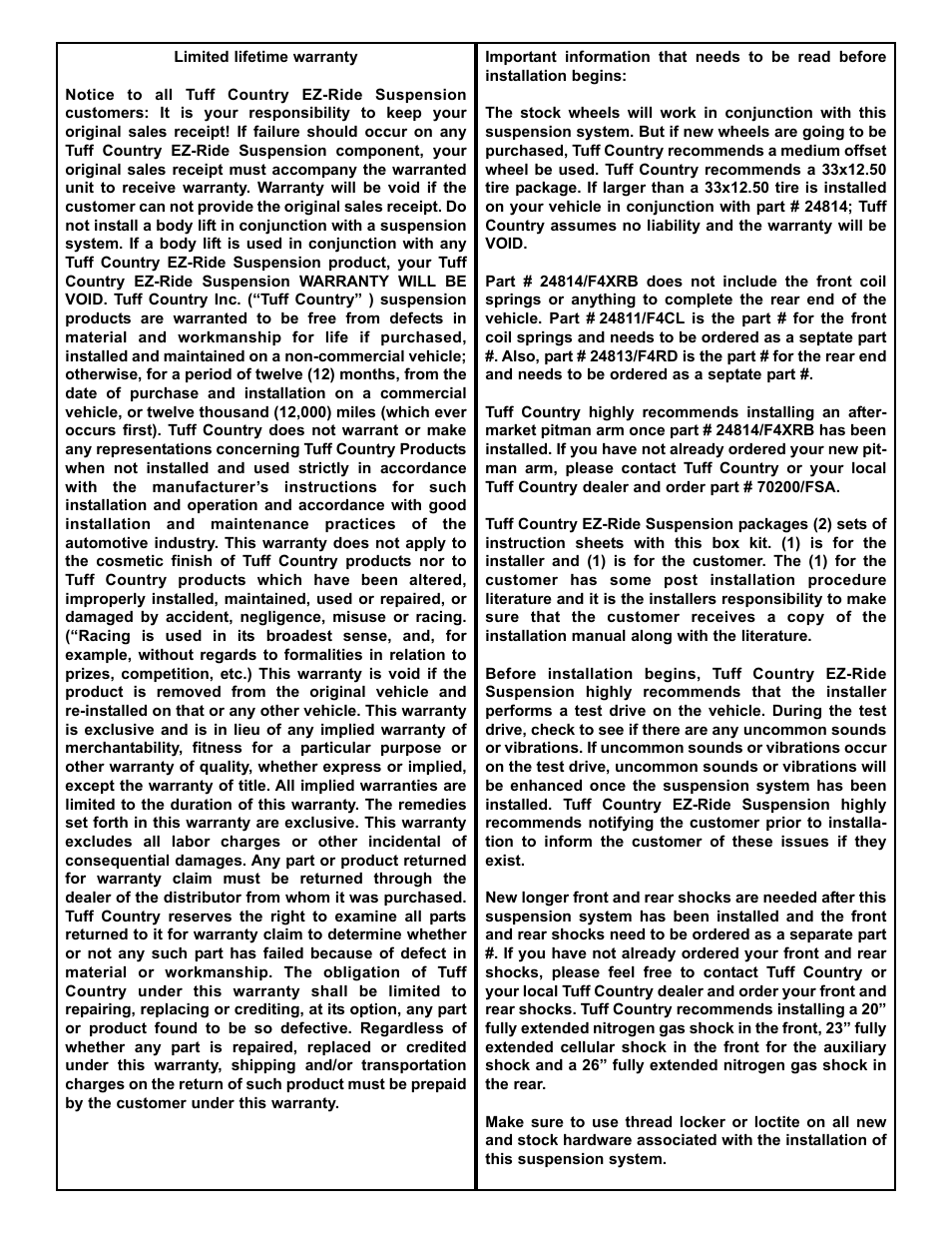 Tuff Country 24814 - Ford 80-96 F150 4 performance box kit User Manual | Page 2 / 16
