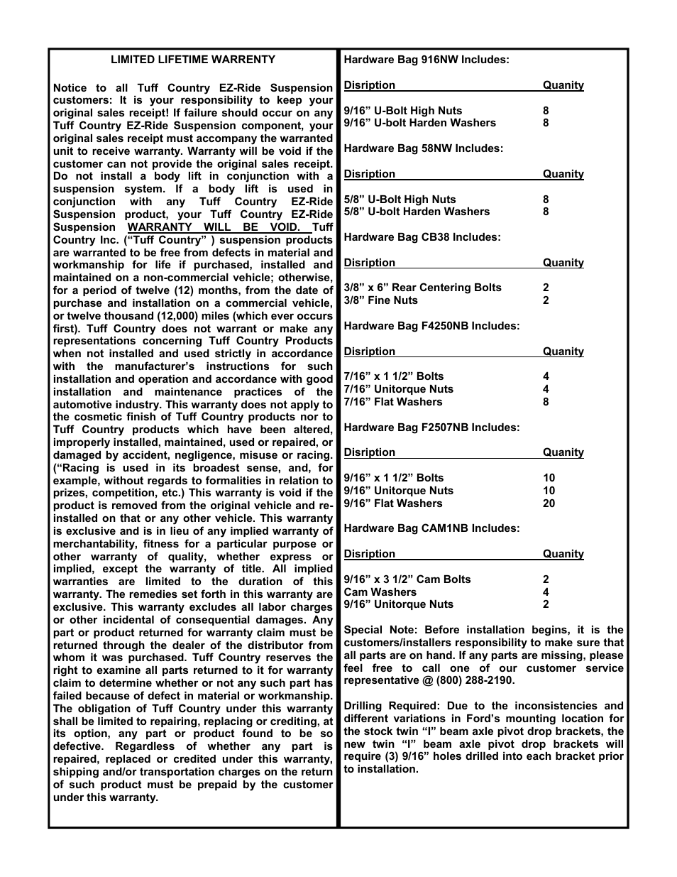 Tuff Country 24821 - Ford 1997 F250 4 box kit User Manual | Page 2 / 12