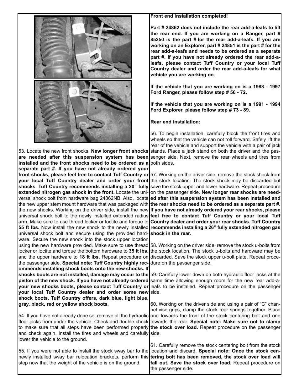 Tuff Country 24862 - Ford 83-97 Ranger/Explorer 4 box kit (performance kit) User Manual | Page 12 / 16