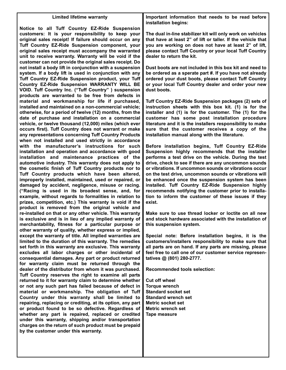 Tuff Country 66250 - Ford 05-11 Dual Steering Stabilizer User Manual | Page 2 / 4