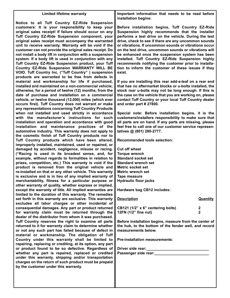 Tuff Country 82550 - Ford 04-08 F150 Add-a-Leaf - rear User Manual | Page 2 / 3