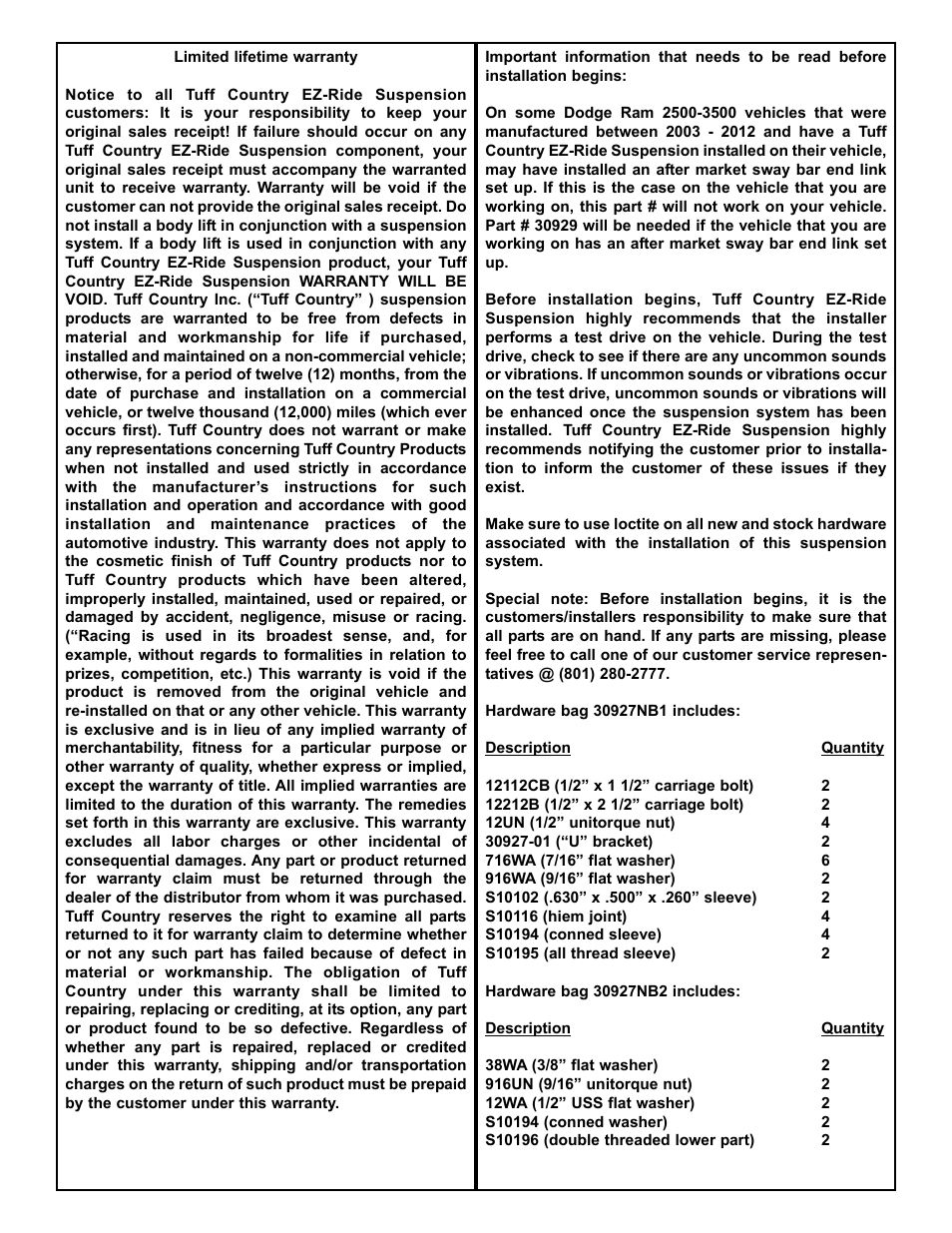 Tuff Country 30927 - Dodge 94-12 Ram 4wd Adjustable Sway Bar End Links User Manual | Page 2 / 5