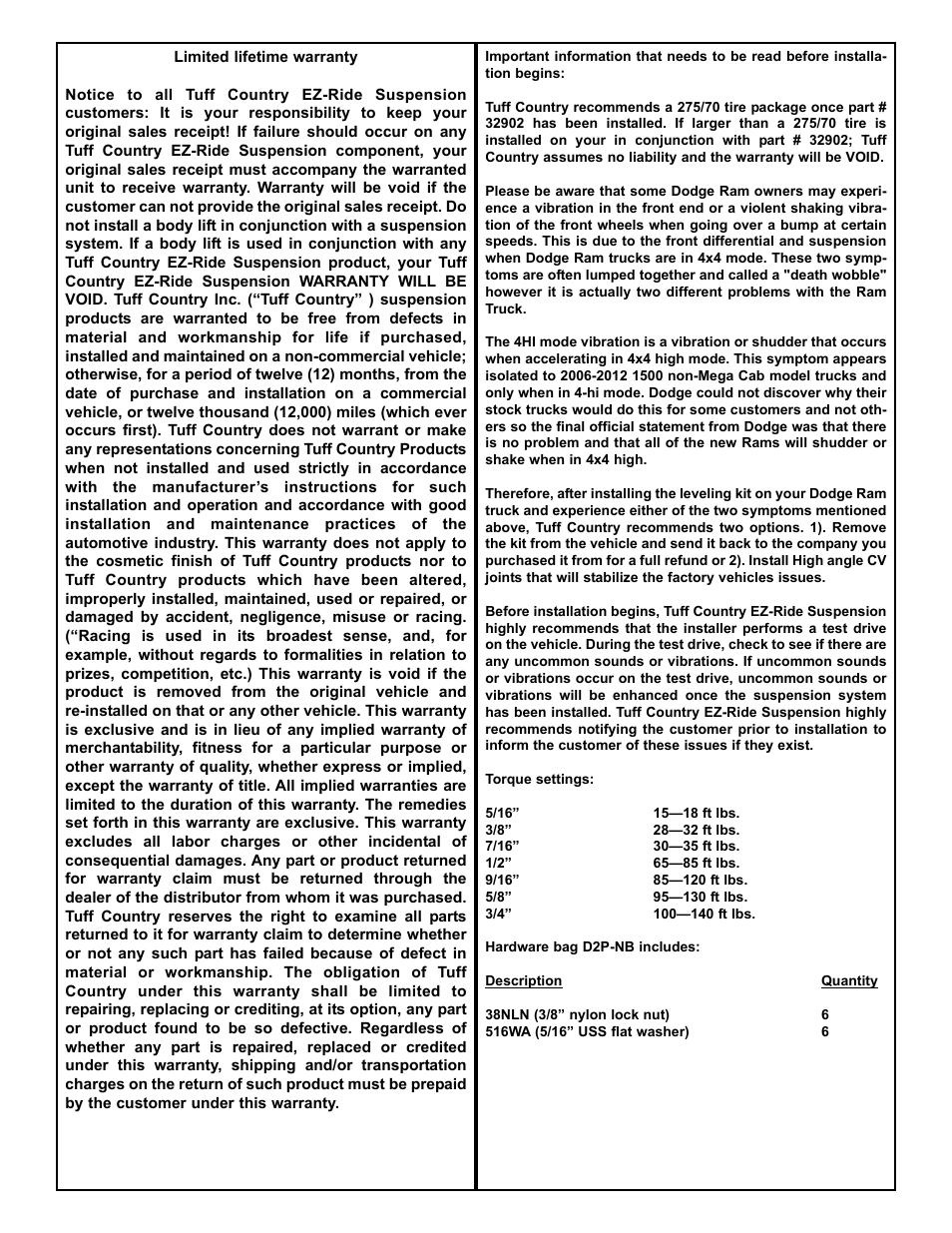Tuff Country 32902 - Dodge 2006-11 Ram 1500 4wd 2 leving kit User Manual | Page 2 / 5