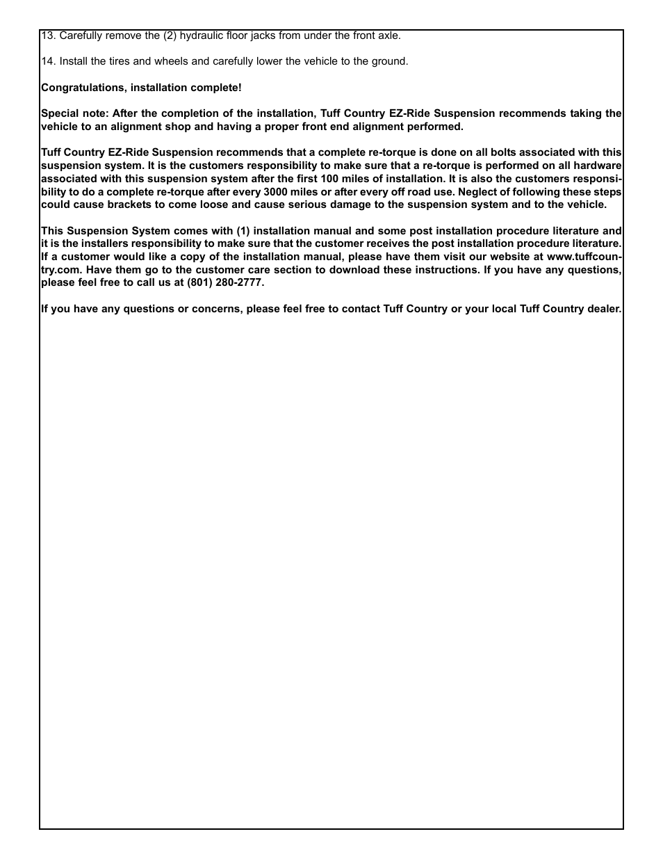 Tuff Country 32909 - Dodge 2013 Ram 3500 4wd leveling kit (shock relocation bracket) User Manual | Page 5 / 5