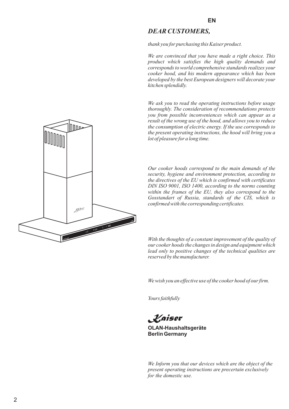 Dear customers | Kaiser A64... User Manual | Page 2 / 36