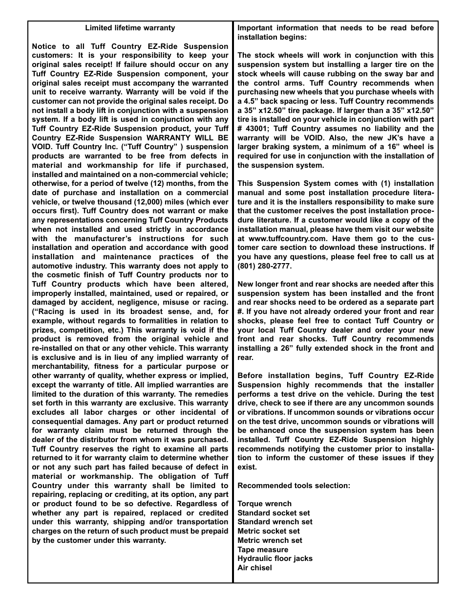 Tuff Country 43001 - Jeep Wrangler 3 kitt User Manual | Page 2 / 7