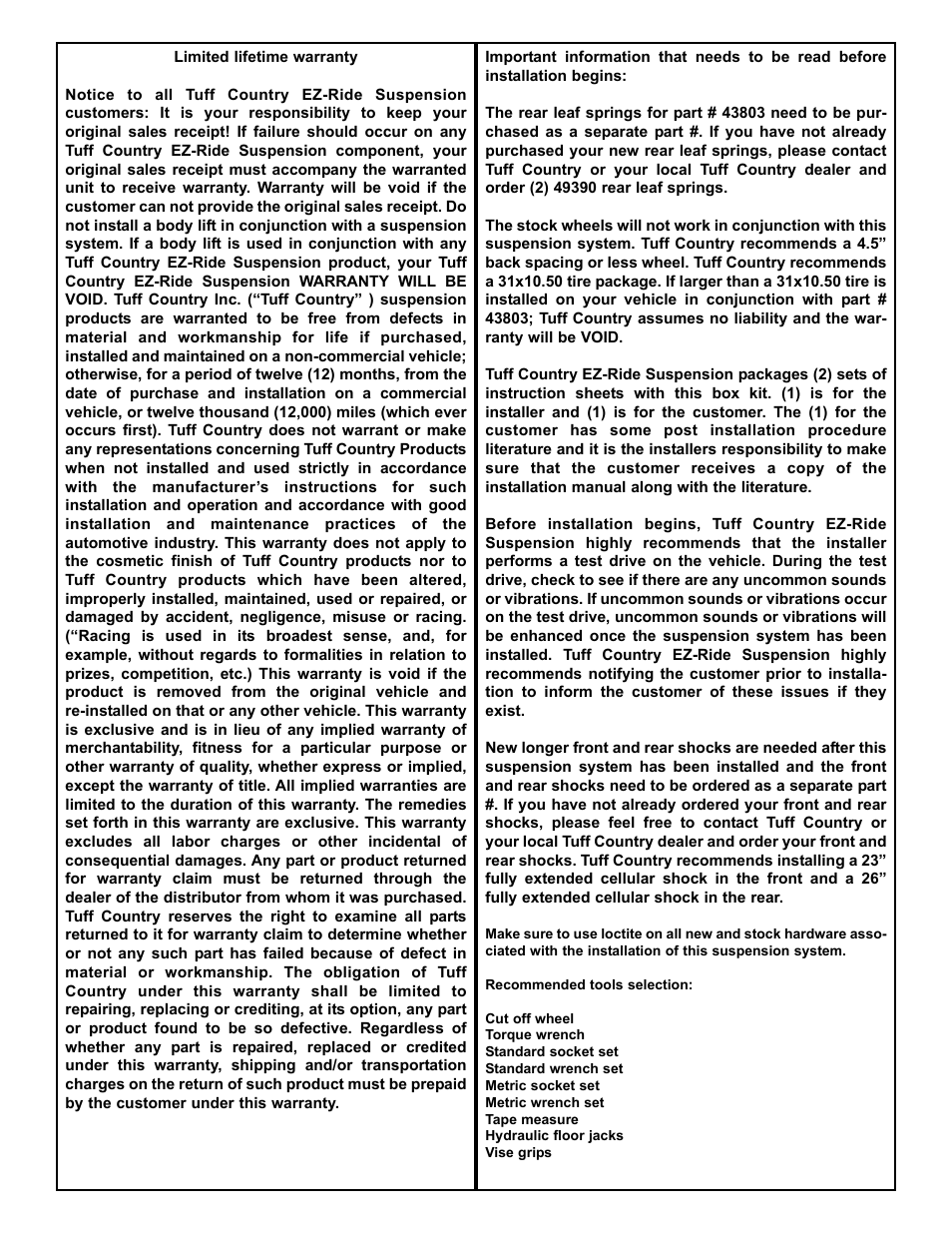 Tuff Country 43803 - Jeep Cherokee 87-01 3.5 EZ-Flex kit (w/rr springs)t User Manual | Page 2 / 11