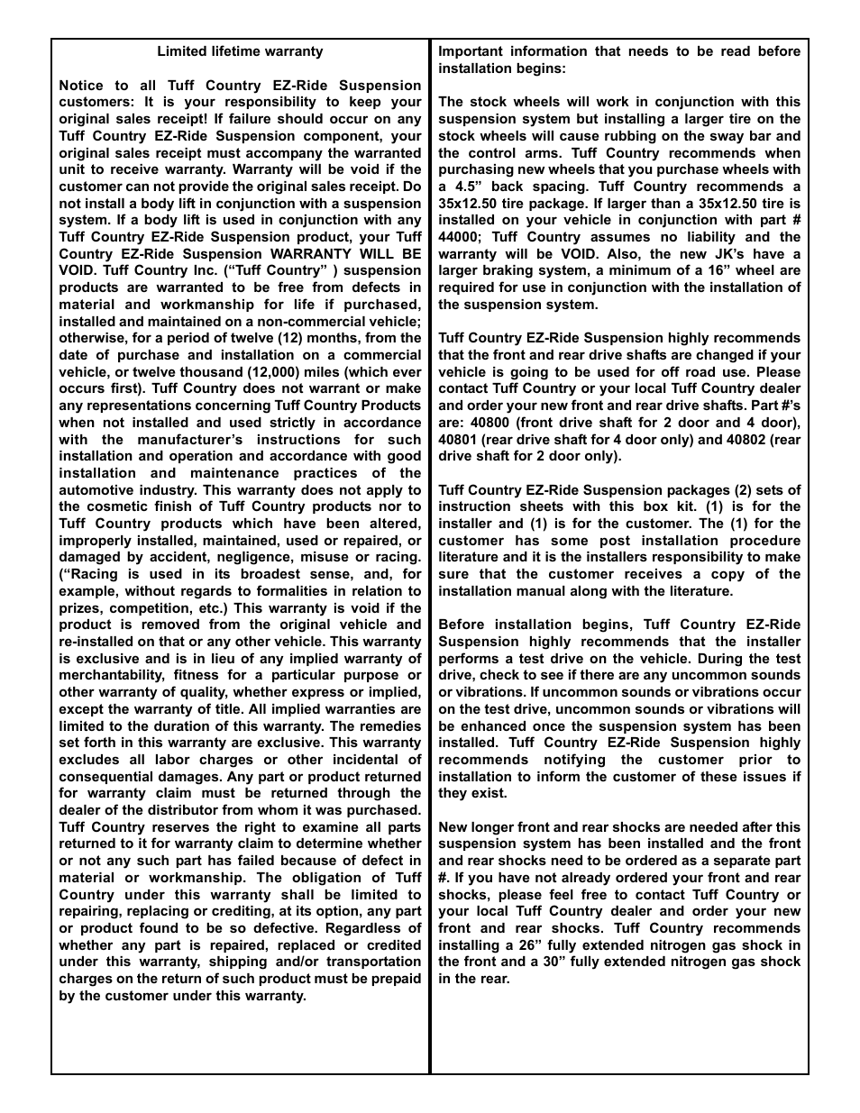 Tuff Country 44000 - Jeep JK EZ-Flex 4 box kit User Manual | Page 2 / 19