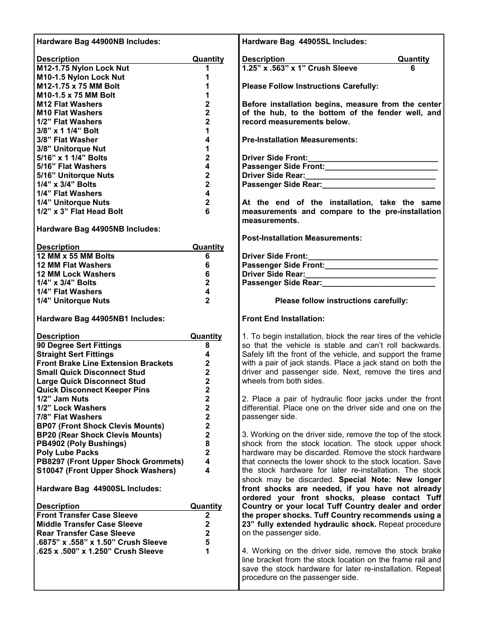 Tuff Country 44905 - Jeep TJ Wranlger 97-06 4 EZ-Flex kit w/sway bar quick disconnects User Manual | Page 3 / 19