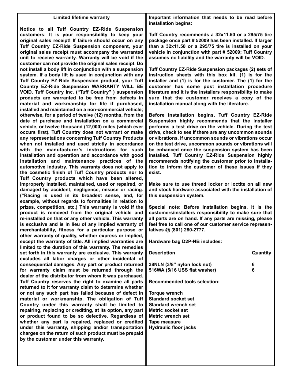 Tuff Country 52009 - Nissan Xterra / Frontier 2 Leveling Kit User Manual | Page 2 / 4