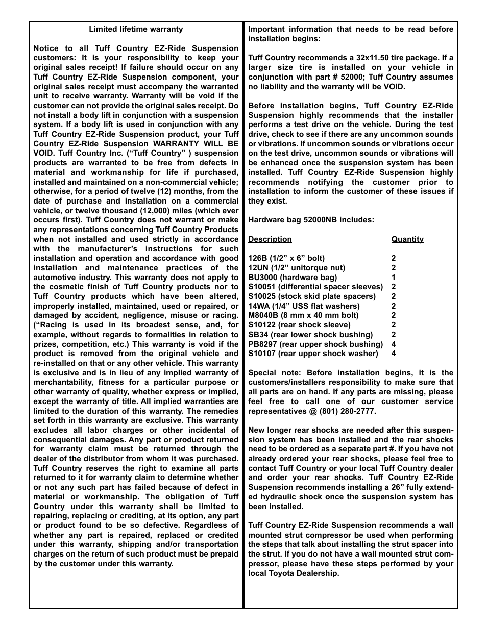 Tuff Country 52000 - Toyota FJ Cruiser 07-13 3 lift kit User Manual | Page 2 / 8