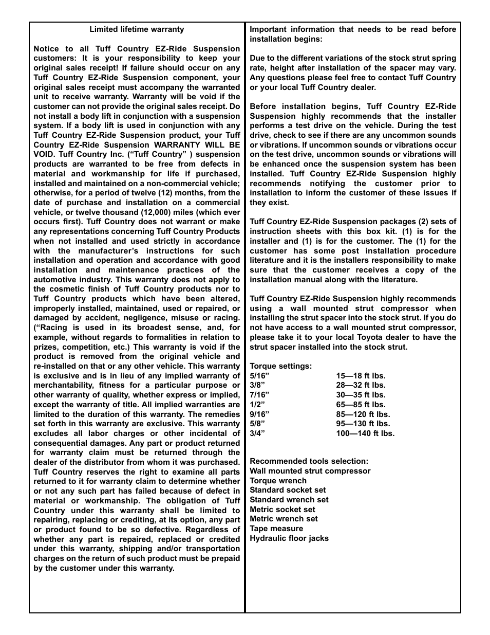 Tuff Country 52910 - Toyota Tacoma 05-14 2 leveling kit User Manual | Page 2 / 4
