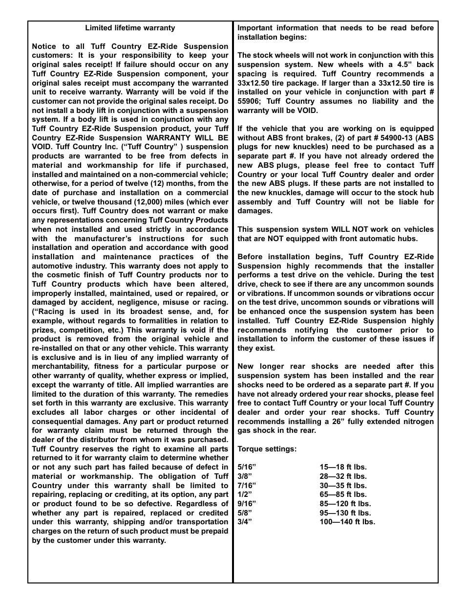 Tuff Country 55906 - Toyota Tundra 2004 knuckle 5 lift kit User Manual | Page 2 / 36