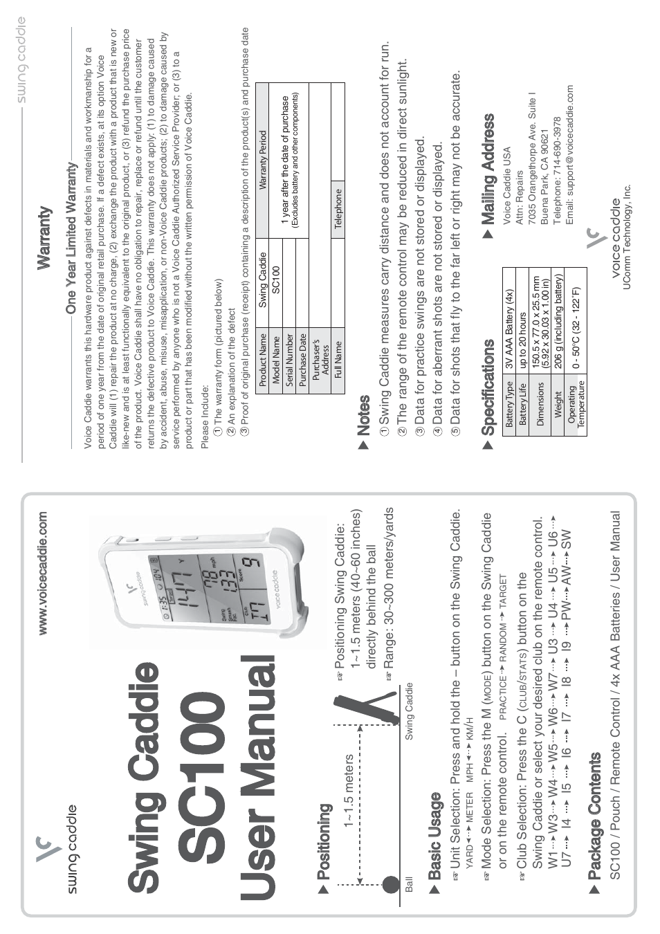 Voice Caddie SC100 User Manual | 2 pages