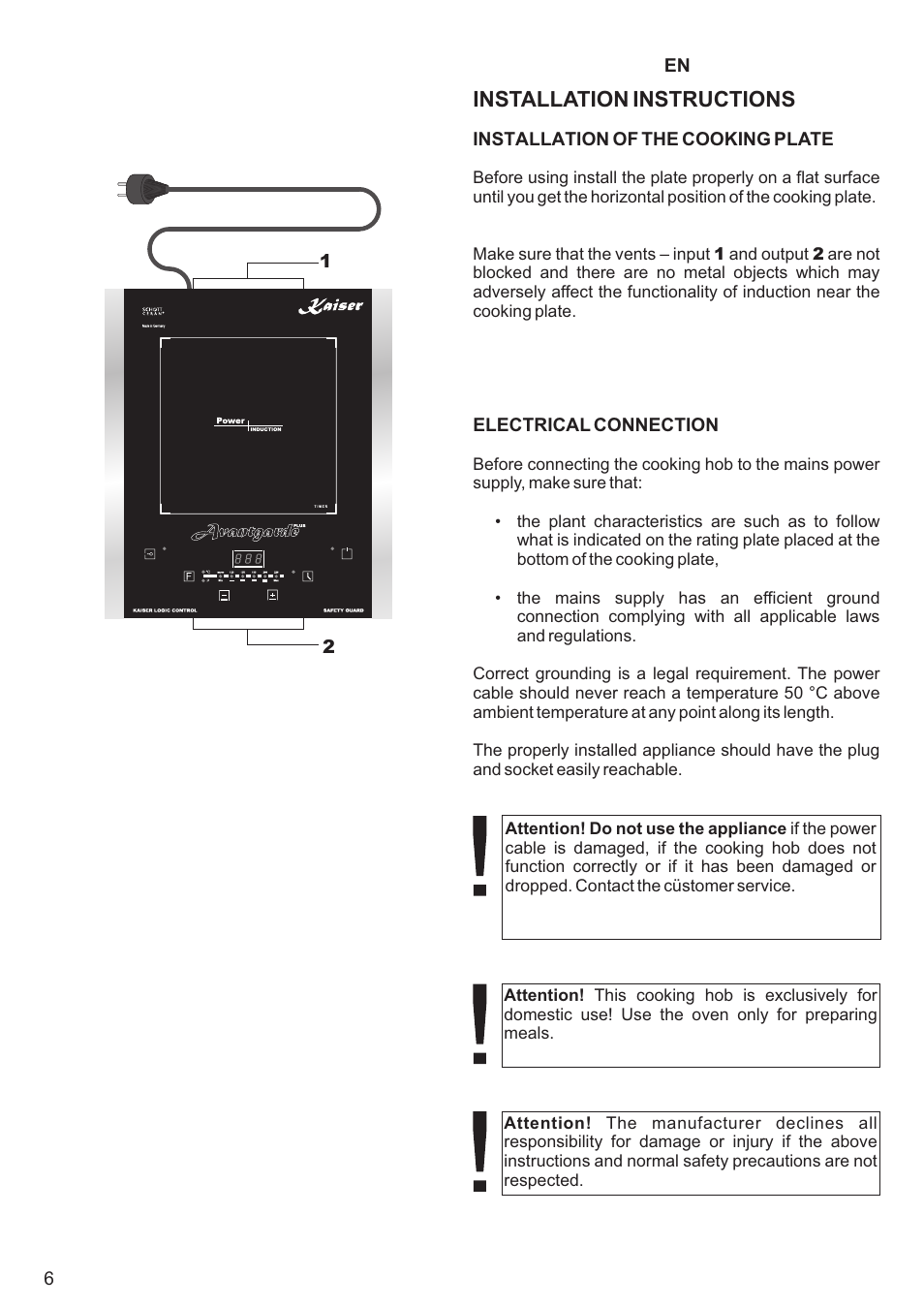 Installation instructions | Kaiser KCT3000RI User Manual | Page 6 / 44