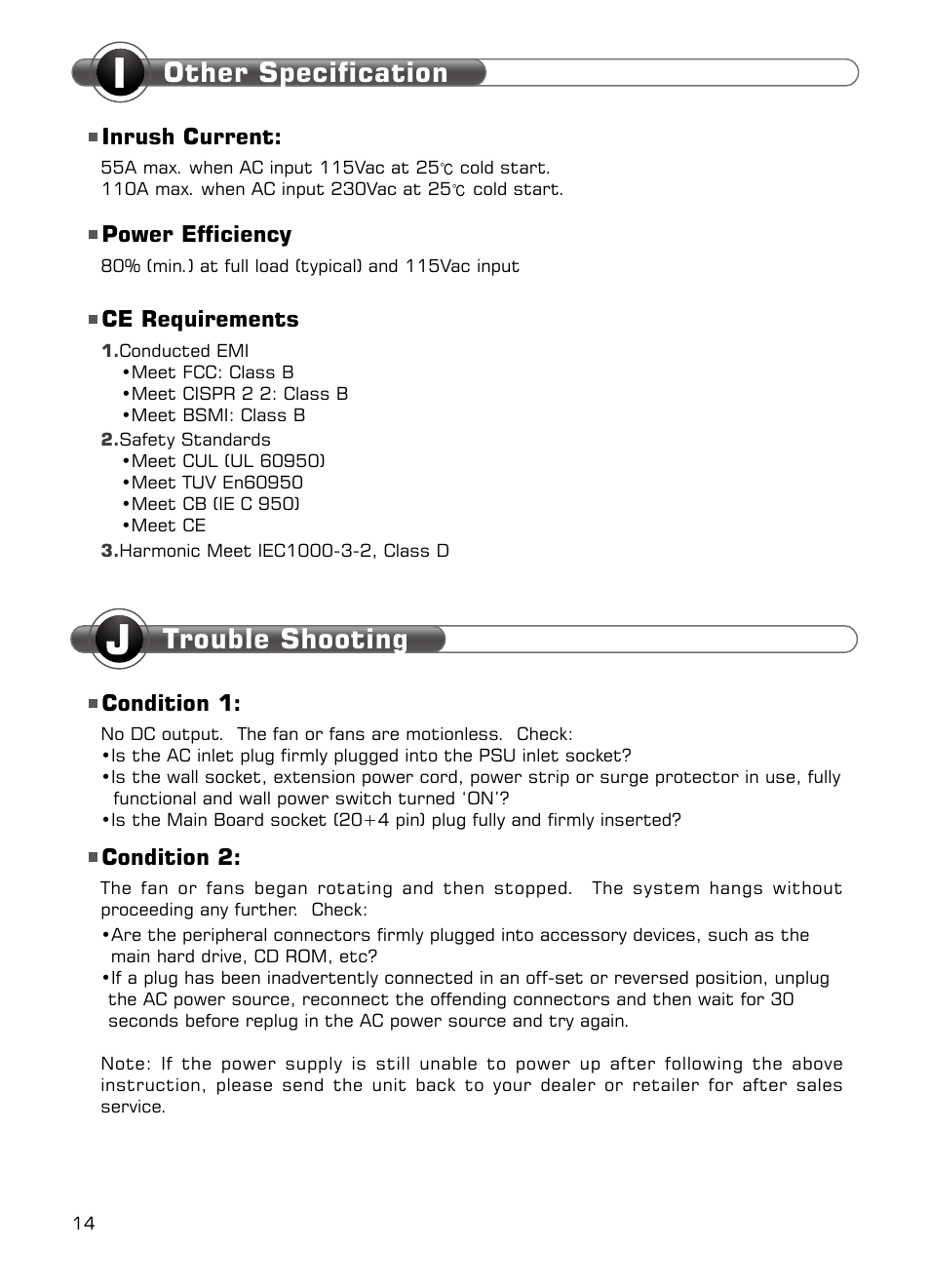 Trouble shooting, Other specification | XIGMATEK NRP-MC651 User Manual | Page 15 / 67