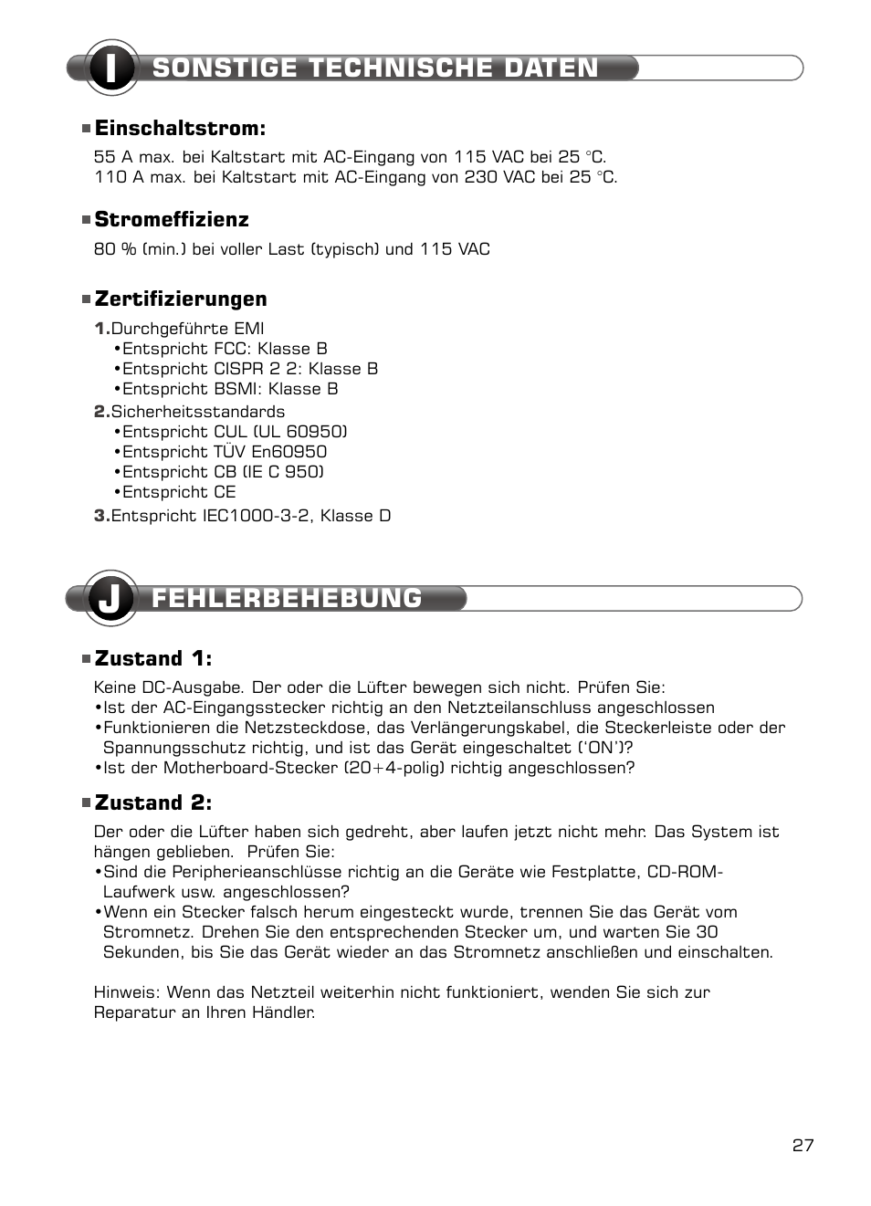 Fehlerbehebung, Sonstige technische daten | XIGMATEK NRP-MC651 User Manual | Page 28 / 67