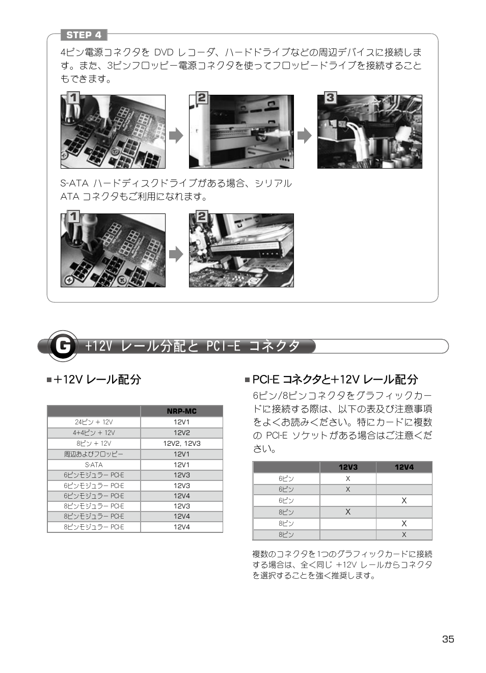 12v レール分配と pci-e コネクタ, 12v レール配分 pci-e コネクタと+12v レール配分 | XIGMATEK NRP-MC651 User Manual | Page 36 / 67