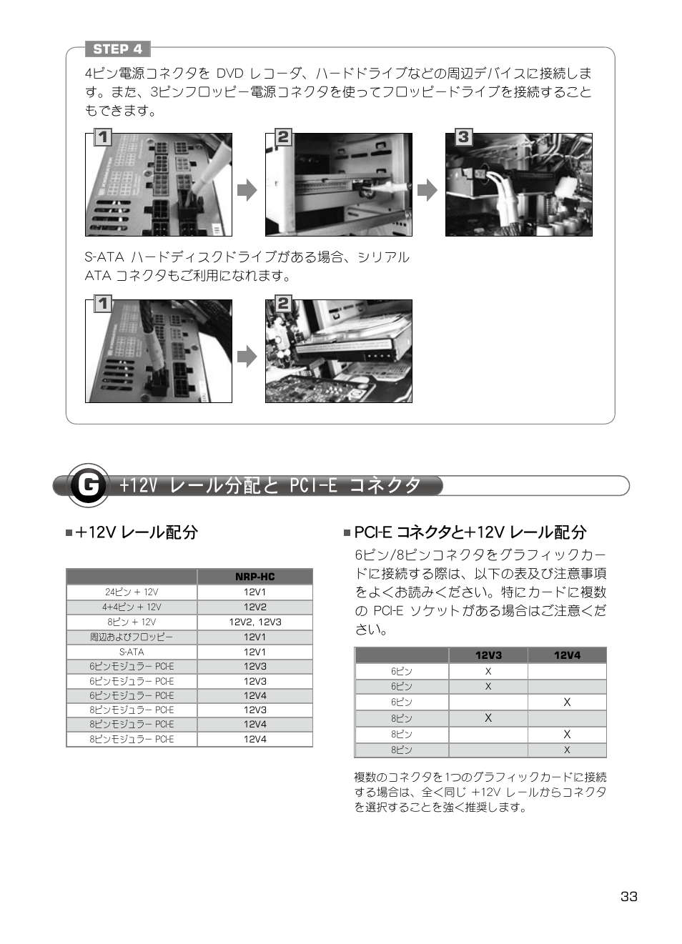 12v レール分配と pci-e コネクタ, 12v レール配分 pci-e コネクタと+12v レール配分 | XIGMATEK NRP-HC1001 User Manual | Page 34 / 62