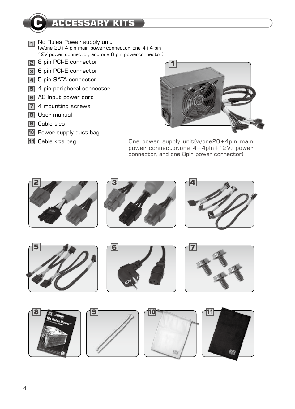 Accessary kits | XIGMATEK NRP-HC1001 User Manual | Page 5 / 62