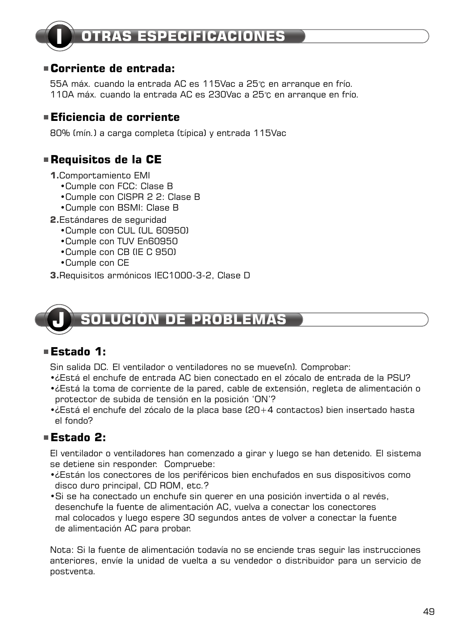 Solución de problemas, Otras especificaciones | XIGMATEK NRP-HC1001 User Manual | Page 50 / 62