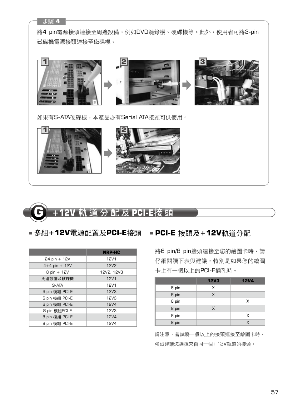多組 +12v 電源配置及 pci-e 接頭 pci-e 接頭及 +12v 軌道分配 | XIGMATEK NRP-HC1001 User Manual | Page 58 / 62