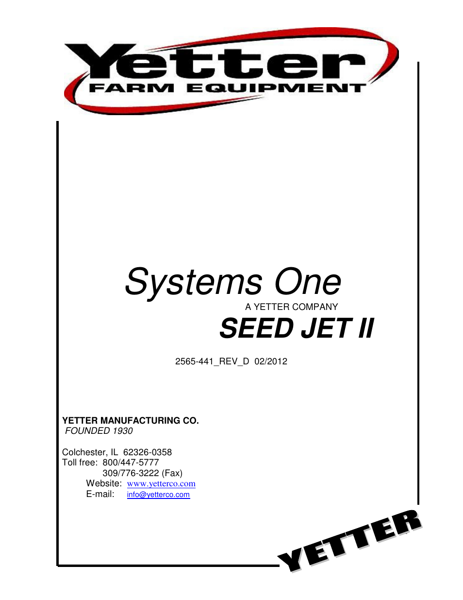 Yetter 1300 Seed Jet II User Manual | 28 pages