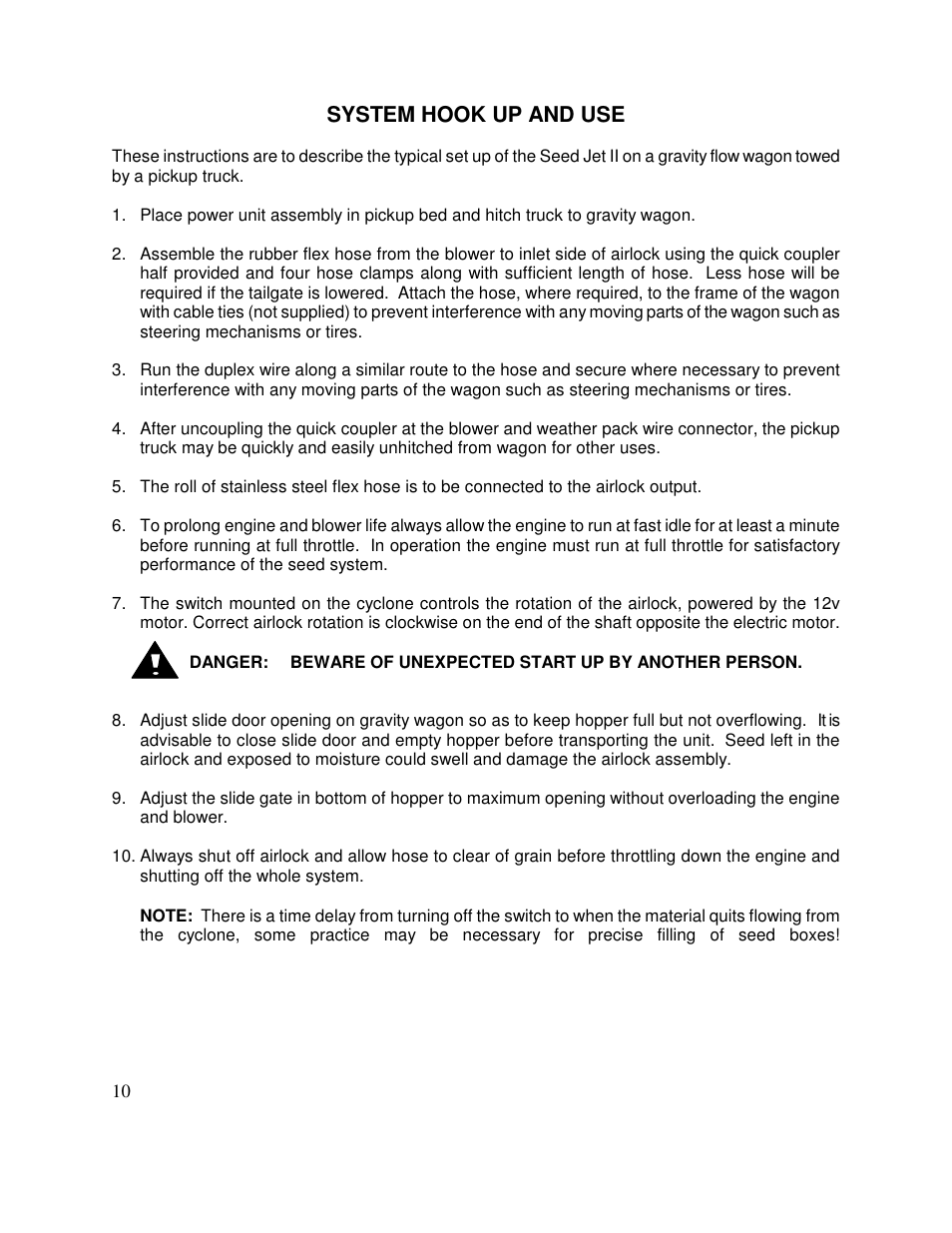 System hook up and use | Yetter 1300 Seed Jet II User Manual | Page 10 / 28