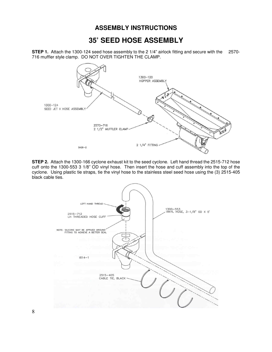 35’ seed hose assembly, Assembly instructions | Yetter 1300 Seed Jet II User Manual | Page 8 / 28