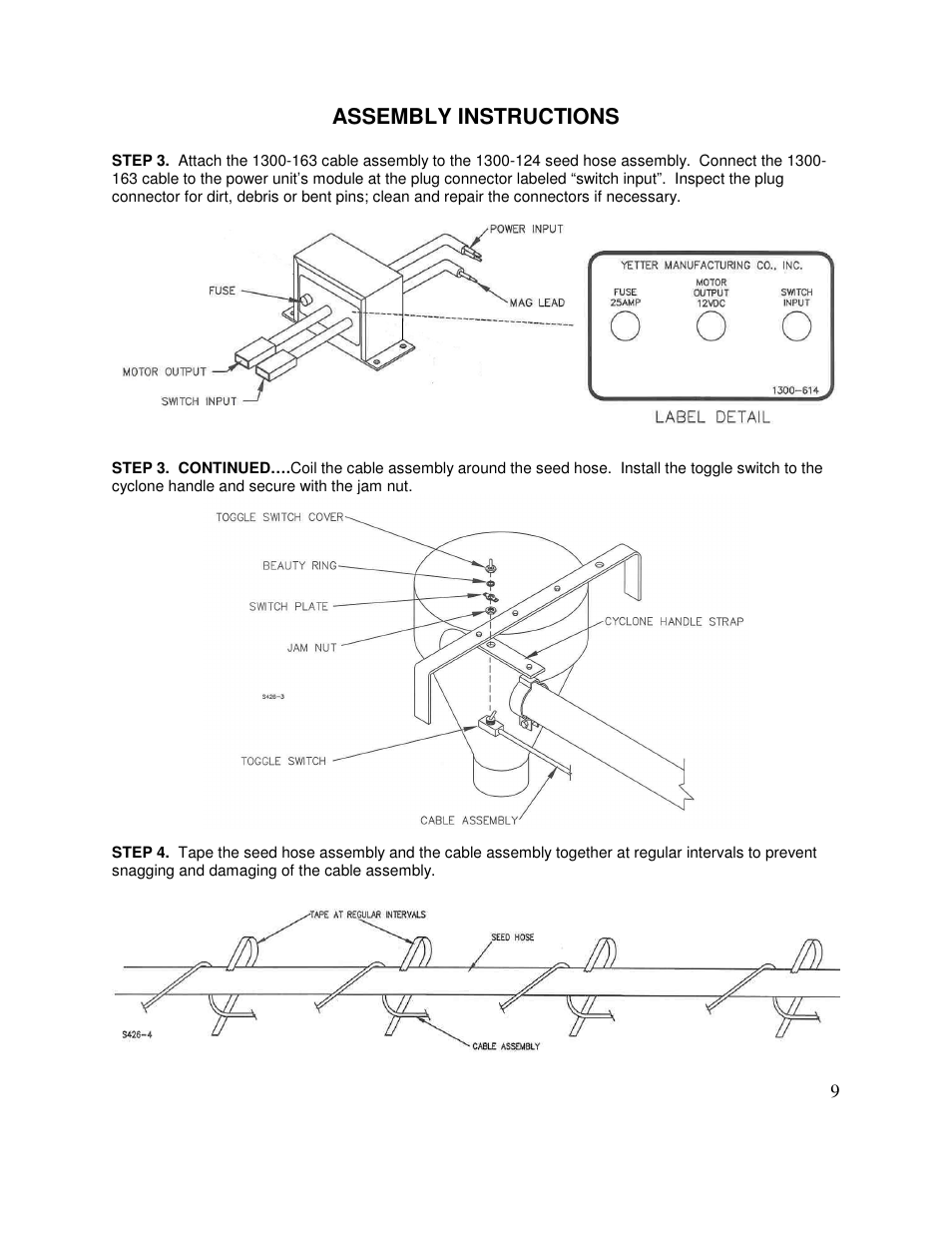 Assembly instructions | Yetter 1300 Seed Jet II User Manual | Page 9 / 28