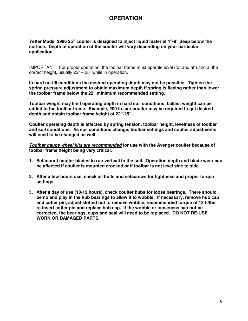 Yetter Avenger 25 User Manual | Page 19 / 40