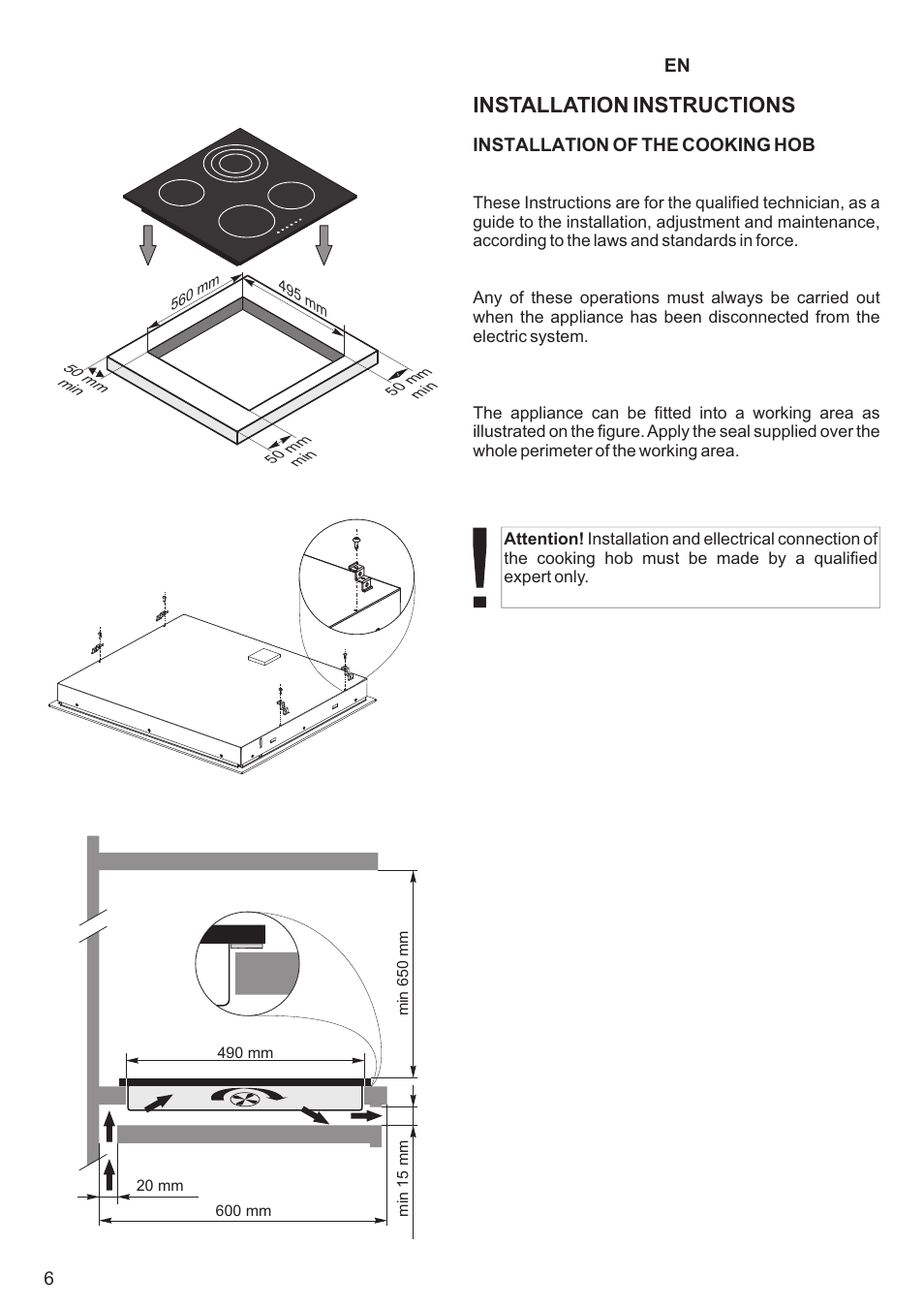 Installation instructions | Kaiser KCT6403 User Manual | Page 6 / 44