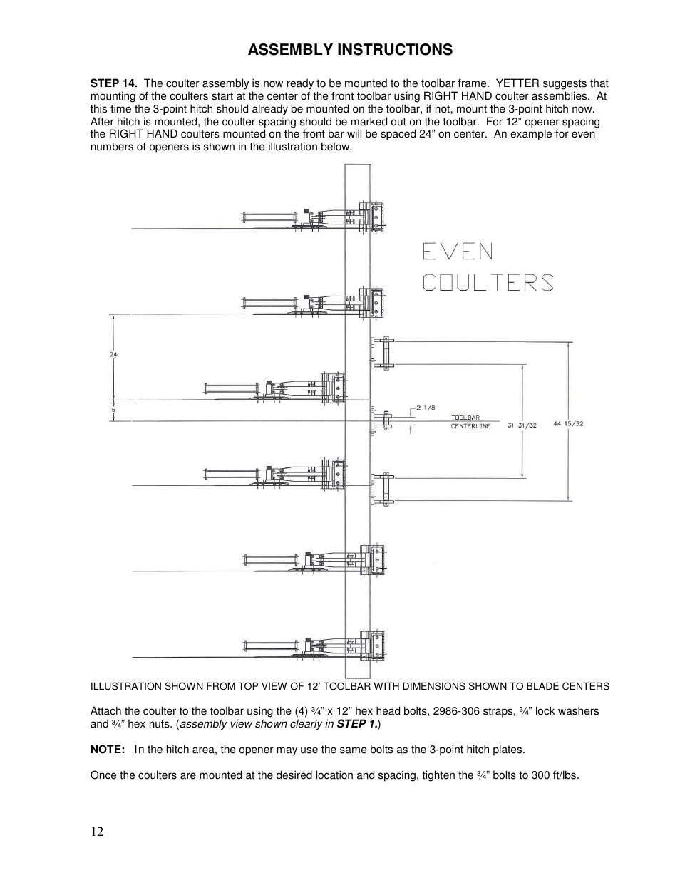 Assembly instructions | Yetter Avenger 30 Coulter User Manual | Page 12 / 28