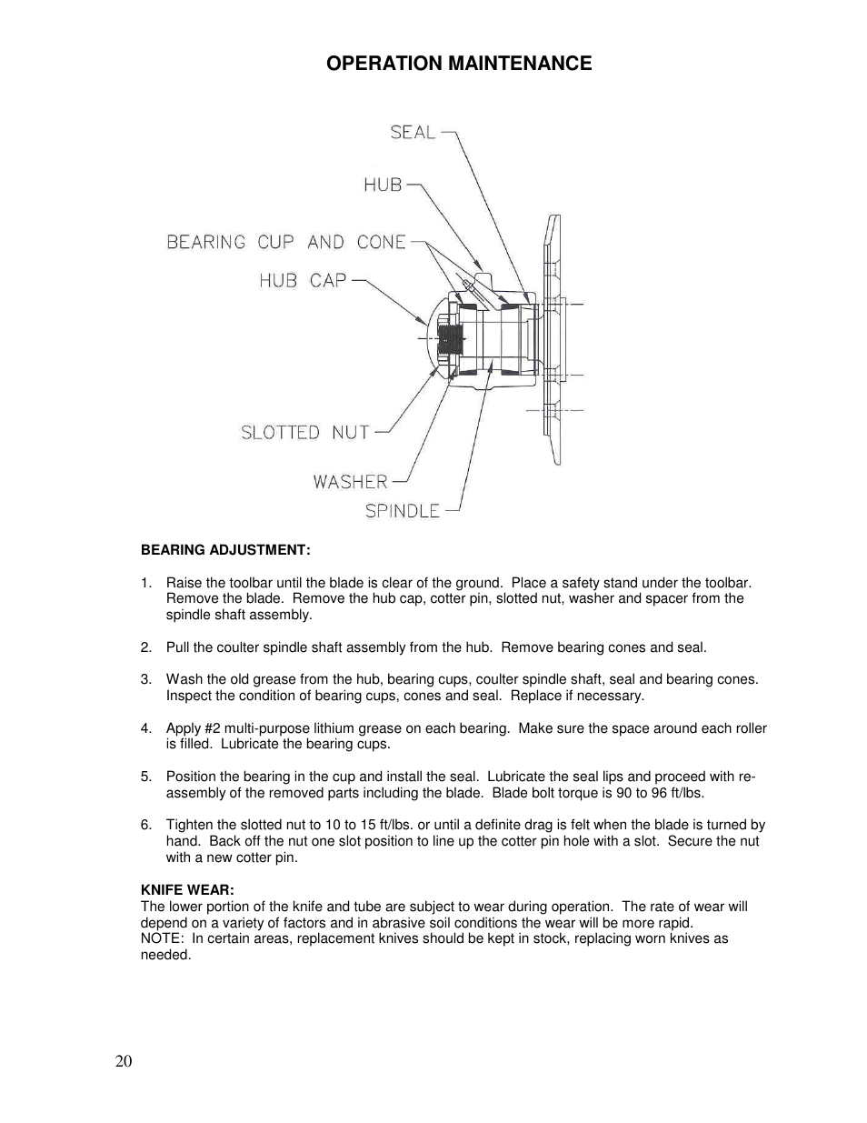 Operation maintenance | Yetter Avenger 30 Coulter User Manual | Page 20 / 28