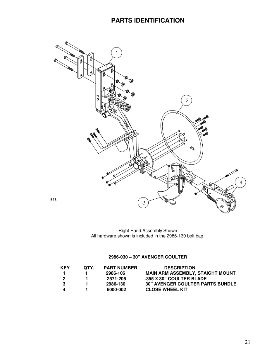 Parts identification | Yetter Avenger 30 Coulter User Manual | Page 21 / 28