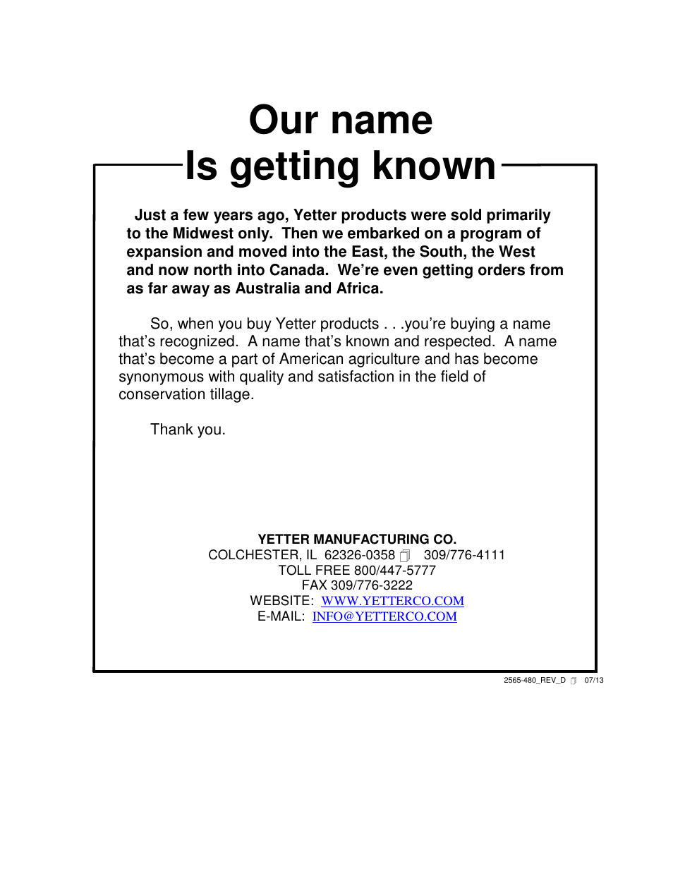 Our name is getting known | Yetter Avenger 30 Coulter User Manual | Page 28 / 28